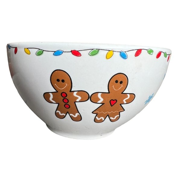 HOLIDAY BOWL Stoneware Gingerbread House People Christmas Lights Snowflakes Xmas - Picture 5 of 8
